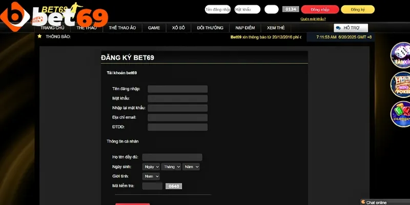 Thực hiện các bước đăng ký Bet69 trên web chính xác
